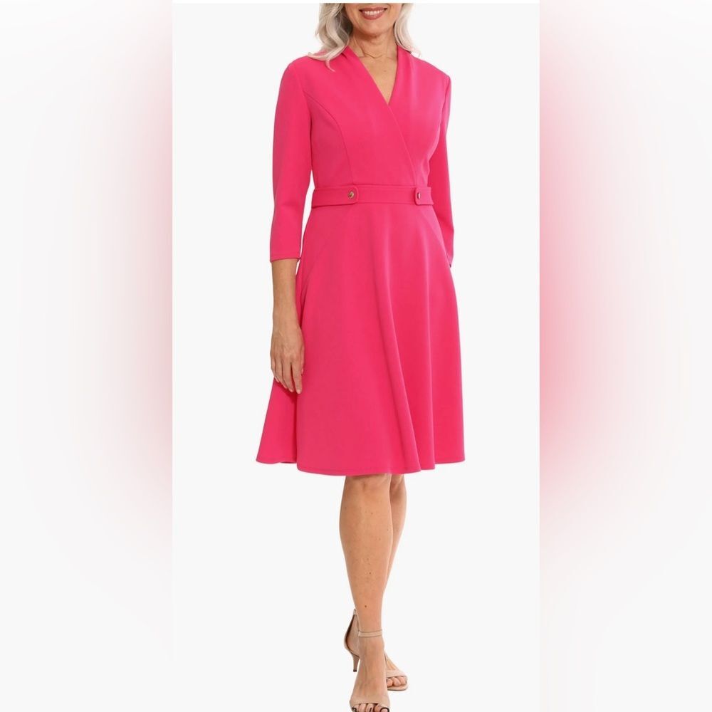 London Times pink scuba fit & flare midi dress